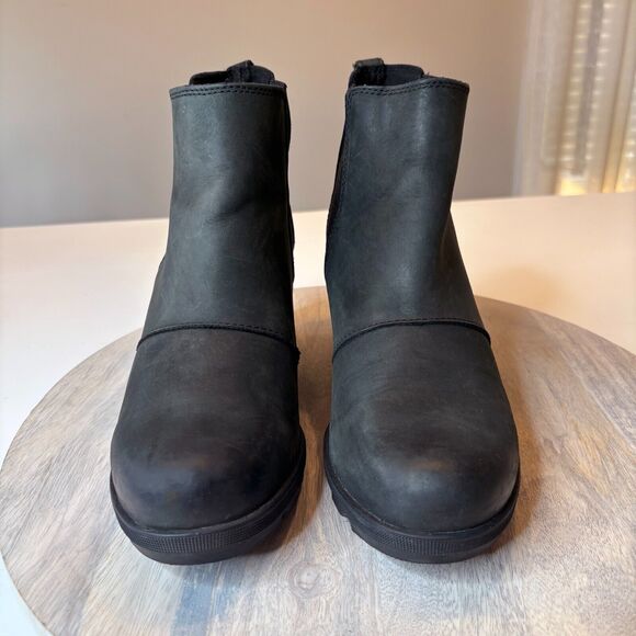 Sorel Women’s Joan of Arctic Wedge ll Chelsea Black Leather Boots Wedges Size 9 - Picture 3 of 8